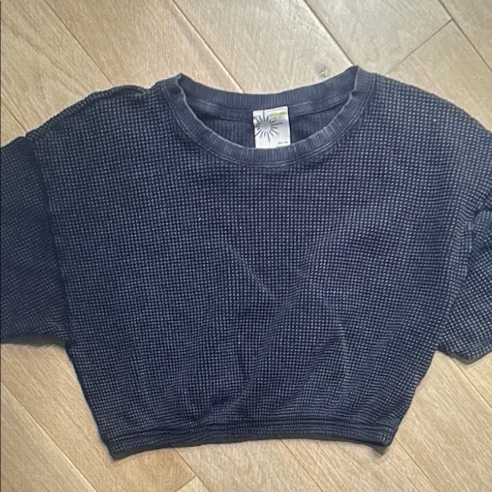 Women's Black Waffle Knit Crop Top